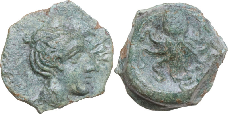 Sicily. Syracuse (?). AE Onkia, 5th century BC. Obv. Female head right (Aphrodit...