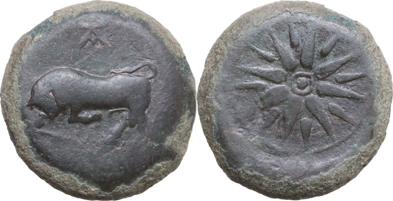 Sicily. Tauromenion. Mercenaries Campanoi. AE 29 mm, c. 370-358 BC. Obv. Bull bu...