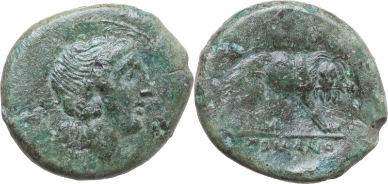 Anonymous. AE Double litra, Campanian mint (?), after 283 BC. Obv. Female head r...