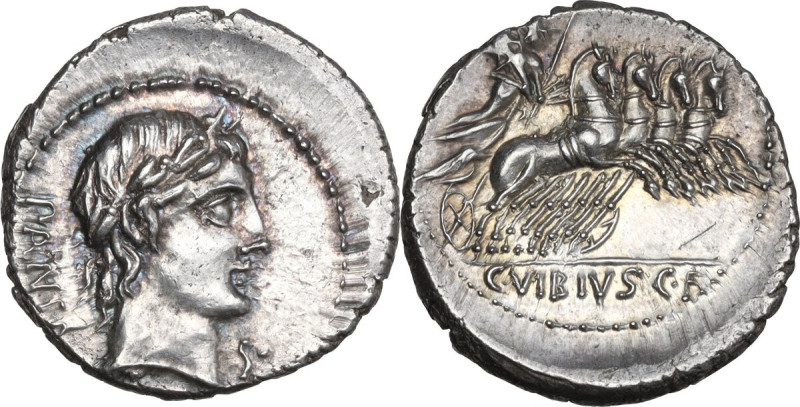 C. Vibius Pansa. AR Denarius, 90 BC. Obv. Laureate head of Apollo right; behind,...