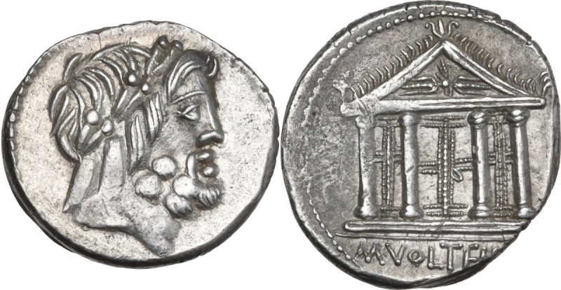 M. Volteius M.f. AR Denarius, 78 BC. Obv. Laureate head of Jupiter right. Rev. T...