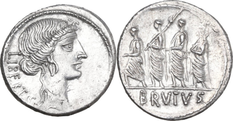 M. Iunius Brutus. AR Denarius, 54 BC. Obv. Head of Libertas right; behind, LIBER...