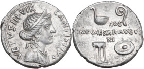 Augustus (27 BC - 14 AD). AR Denarius, Rome mint, C. Antistius Vetus moneyer, 16 BC. Obv. C ANTISTIVS VETVS III VIR. Diademed and draped bust of Venus...