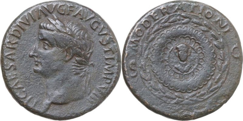 Tiberius (14-37). AE Dupondius, 16-22 AD. Obv. TI CAESAR DIVI AVG F AVGVST IMP V...