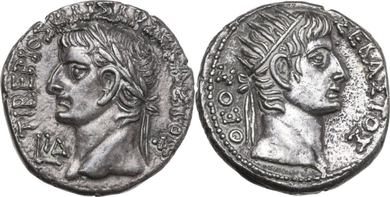 Tiberius with Divus Augustus (14-37 AD). BI Tetradrachm, Alexandria mint. Dated ...