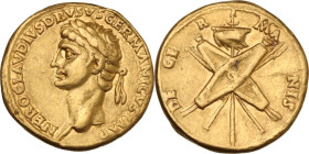 Nero Claudius Drusus, brother of Tiberius and father of Claudius (died 9 AD). AV Aureus, Rome mint. Struck under Claudius, 41-42 AD. Obv. NERO CLAVDIV...