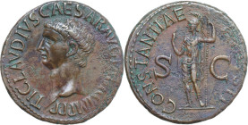 Claudius (41-54). AE As, Rome mint, 50-54 AD. Obv. TI CLAVDIVS CAESAR AVG [PM T]R P IMP PP. Bare head left. Rev. CONSTANTIAE [AVGV]STI, SC. Constantia...