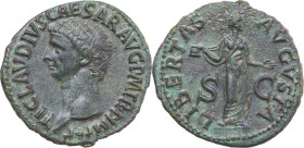 Claudius (41-54). AE As, Rome mint, 50-54. Obv. TI CLAVDIVS CAESAR AVG P M TR P IMP P P. Bare head left. Rev. LIBERTAS AVGVSTA S C. Libertas standing,...