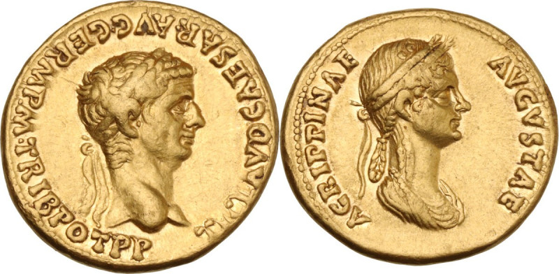 Claudius (41-54) with the wife Agrippina Junior. AV Aureus. Rome mint, c. 50-54 ...