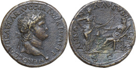 Nero (54-68). AE Sestertius, Lugdunum mint, 65 AD. Obv. NERO CLAVD CAESAR AVG GER P M TR P IMP P P. Laureate head right; small globe at point of neck....