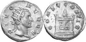 Divus Nerva (died 98 AD). AR Antoninianus, Mediolanum mint, struck under Trajan Decius, 250-251. Obv. DIVO NERVE. Radiate head right. Rev. CONSECRATIO...