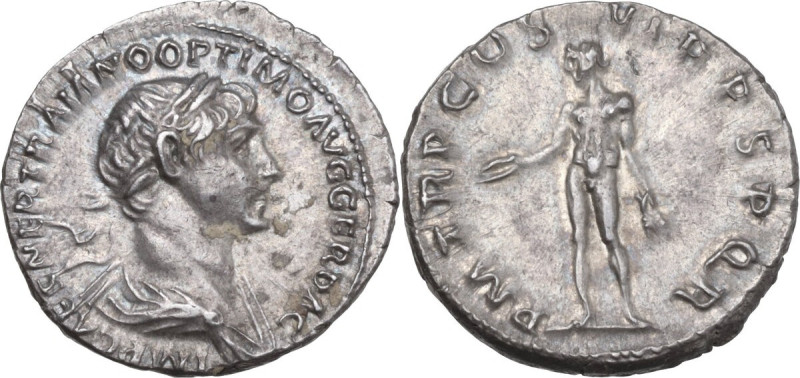 Trajan (98-117). AR Denarius, Rome mint, 114-117 AD. Obv. IMP CAES NER TRAIANO O...