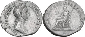 Plotina, wife of Trajan (died 129 AD). AR Denarius. Struck under Trajan, 112-114 AD. Obv. PLOTINA AVG IMP TRAIANI. Diademed and draped bust right, hai...