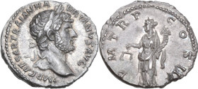 Hadrian (117-138). AR Denarius, Rome mint, 120-121 AD. Obv. IMP CAESAR TRAIAN HADRIANVS AVG. Laureate head right. Rev. P M TR P COS II[I]. Aequitas-Mo...