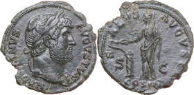 Hadrian (117-138). AE As, Rome mint, 125-128 AD. Obv. HA[DRI]ANVS AVGVSTVS. Laureate bust right, slight drapery on far shoulder. Rev. SALVS AVGVS[TI] ...