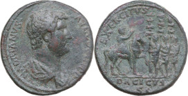 Hadrian (117-138). AE Sestertius, Rome mint, 130-138 AD. Obv. HADRIANVS AVG COS III P P. Bare-headed and draped bust right. Rev. EXERCITVS / DACICVS ....