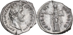 Antoninus Pius (138-161). AR Denarius, 141-143. Obv. ANTONINVS AVG PIVS P P TR P COS III. Laureate bust right. Rev. APOLLINI AVGVSTO. Apollo standing ...