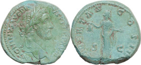 Antoninus Pius (138-161). AE Sestertius, Rome mint, 153-154 AD. Obv. ANTONINVS AVG PIVS P P TR P XVII. Laureate head right. Rev. LIBERTAS COS IIII S C...