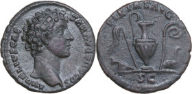 Marcus Aurelius as Caesar (139-161). AE As, Rome mint, c. 140-144 AD. Obv. AVRELIVS CAESAR AVG PII F COS. Bare head right. Rev. PIETAS AVG SC. Knife, ...