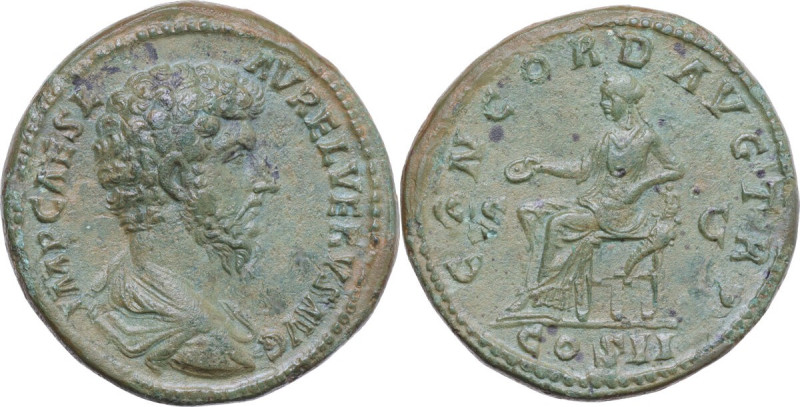 Lucius Verus (161-169). AE Sestertius, Rome mint, 161 AD. Obv. IMP CAES L AVREL ...