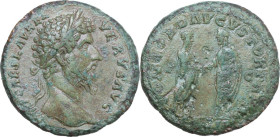 Lucius Verus (161-169). AE Sestertius. Struck 162 AD. Obv. IMP CAES L AVREL VERVS AVG. Laureate head right. Rev. CONCORD AVGVSTOR TR P [II] - [COS ]I[...