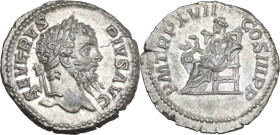 Septimius Severus (193-211). AR Denarius, Rome mint, 209 AD. Obv. SEVERVS PIVS AVG. Laureate head right. Rev. P M TR P XVII COS III P P. Salus, draped...