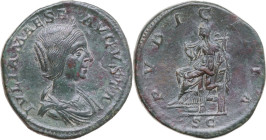 Julia Maesa (died 225 AD). AE Sestertius, Rome mint, 218-222. Obv. IVLIA MAESA AVGVSTA. Diademed and draped bust right, hair waved and turned up low a...