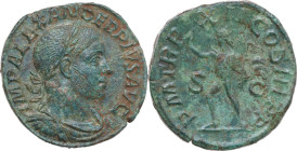 Severus Alexander (222-235). AE Sestertius, Rome mint, 233 AD. Obv. IMP ALEXANDER PIVS AVG. Laureate, draped bust right. Rev. P M TR P XII COS III P P...