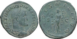 Maximinus I (235-238). AE Sestertius. Rome mint, 236-238. Obv. MAXIMINVS PIVS AVG GERM. Laureate, draped and cuirassed bust right. Rev. FIDES MILITVM ...