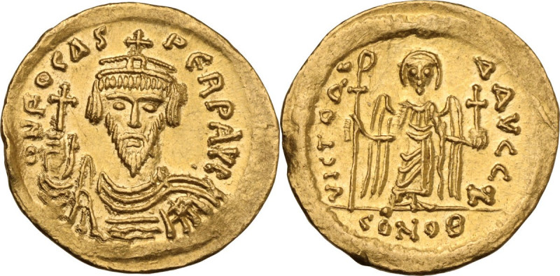 Phocas (602-610). AV Solidus, Constantinople mint, 604-607 AD. Obv. ∂N FOCAS PЄR...