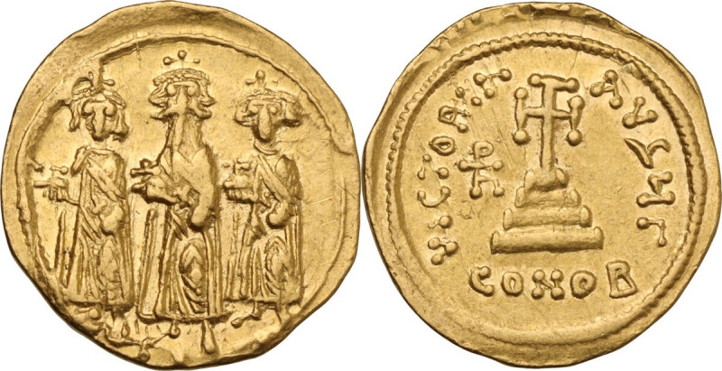 Heraclius, with Heraclius Constantine and Heraclonas (610-641). AV Solidus. Cons...