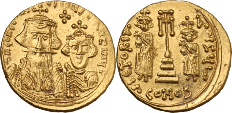 Constans II (641-668). AV Solidus, Syracuse mint. Obv. Facing busts of Constans,...