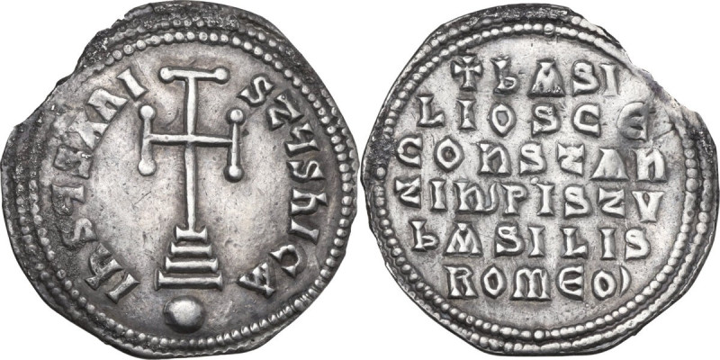 Basil I the Macedonian (867-886) with Constantine (868-879). AR Miliaresion, Con...