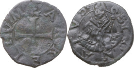 Arezzo. Repubblica di Firenze, seconda dominazione (1385-1530). Quattrino. D/ Croce patente. R/ Mezza figura di San Donato nimbato e mitrato di fronte...