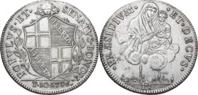 Bologna. Governo Popolare (1796-1797). Scudo da 10 paoli 1796. D/ Stemma di Bologna con rami ai lati e sovrastato da testa e artigli di leone. R/ Mezz...