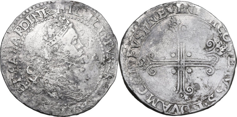 Cagliari. Filippo II di Spagna (1556-1598). Da 10 reali, sigle X C / A. D/ Busto...