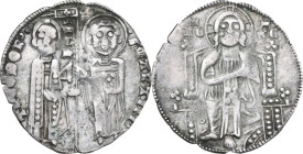 Chivasso. Teodoro I Paleologo (1307-1338). Grosso al tipo di quello Veneziano. D/ San Martino, in piedi a destra, porge il vessillo al marchese stante...