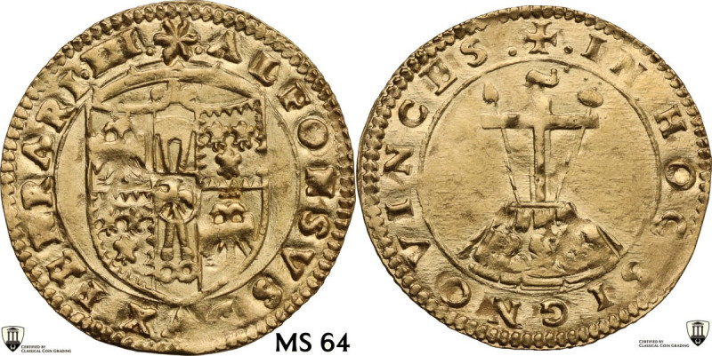 Ferrara. Alfonso I d'Este (1505-1534). Scudo d'oro del sole. D/ Stemma Este coro...