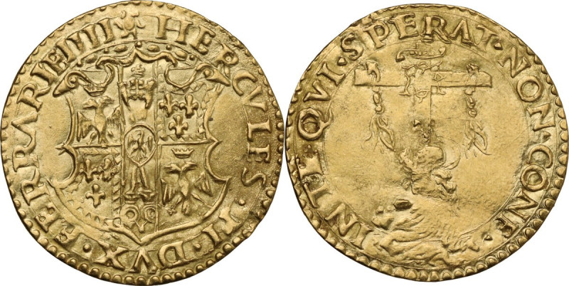 Ferrara. Ercole II d'Este (1534-1559). Scudo d'oro del sole. D/ Stemma Este; sop...