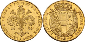 Firenze. Leopoldo II di Lorena (1824-1859). 80 fiorini 1828. D/ Il Giglio di Firenze. R/ Stemma Lorena sovrapposto alla croce di Santo Stefano, ornato...