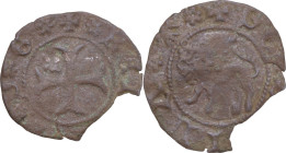L'Aquila. Renato d'Angiò (1435-1442). Quattrino. D/ Croce patente con giglio nel primo quarto. R/ Leone gradiente a sinistra. CNI 48; D'Andrea-Andrean...