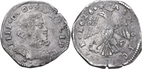 Messina. Filippo IV di Spagna (1621-1665). Da 4 tarì 1626. D/ Busto corazzato con gorgiera volto a destra. R/ Aquila coronata ad ali spiegate; in bass...