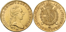 Milano. Giuseppe II d'Asburgo Lorena (1780-1790). Sovrano 1789. D/ Busto laureato a destra. R/ Stemma d'Austria con corona imperiale cinto dal collare...