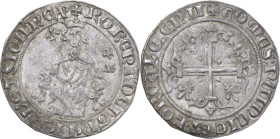 Napoli. Roberto d'Angiò (1309-1343). Gigliato coniato in Provenza. D/ Il Re coronato seduto in trono con scettro gigliato e globo crucigero, ai lati d...
