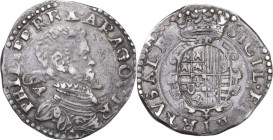 Napoli. Filippo II di Spagna (1556-1598). Tarì. D/ Busto a destra con corazza e gorgiera; dietro, IBR/VP, Giovan Battista Ravaschieri maestro di zecca...