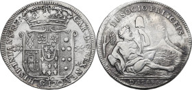 Napoli. Carlo di Borbone (1734-1759). Piastra 1749. D/ Stemma coronato; ai lati, VM - MM / R (Vincenzo Maria Mazzara maestro di zecca e Giovanni Russo...