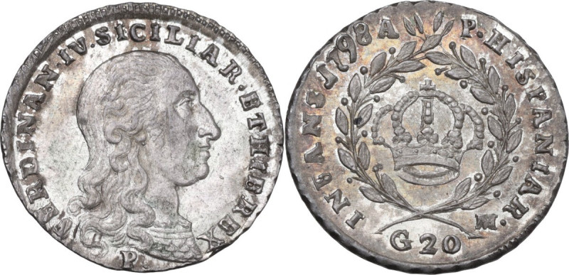 Napoli. Ferdinando IV di Borbone (1759-1816). 20 grana 1798. D/ Busto a destra; ...