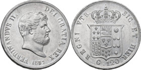 Napoli. Ferdinando II di Borbone (1830-1859). Piastra o 120 Grana 1857. D/ Testa adulta e barbuta a destra. R/ Stemma della casata Borbone coronato. P...