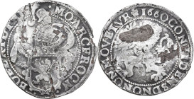 Novellara. Contraffazione del Löwentaler di ambito italiano. D/ Stemma con leone rampante sorretto da cavaliere corazzato. R/ Leone rampante a sinistr...