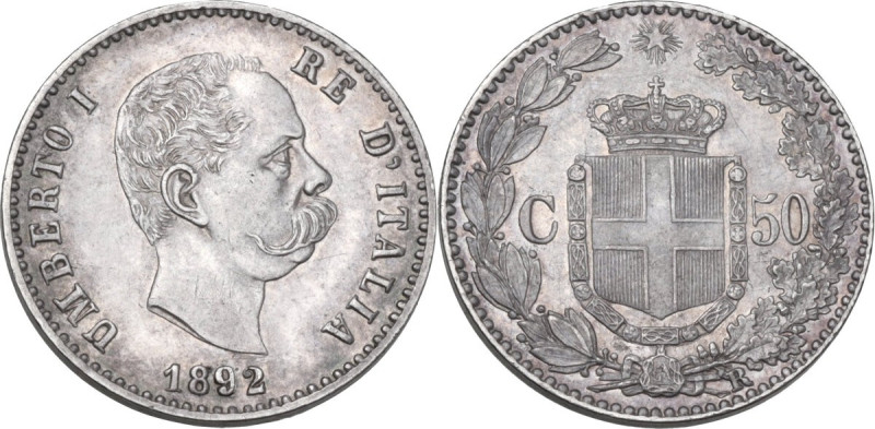 Umberto I (1878-1900). 50 centesimi 1889. Pag. (decimali) 608; MIR (Savoia) 1104...